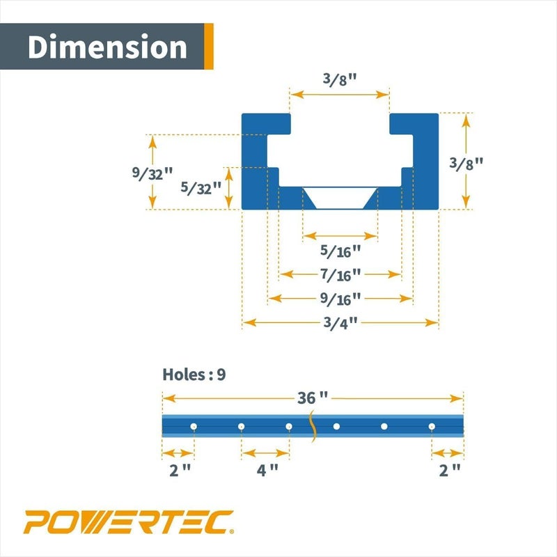 POWERTEC 71119-P4 36 Inch Double-Cut Profile Universal T-Track with Predrilled Mounting Holes, 8 Pack, Aluminum T Track for Woodworking Jigs and Fixtures, Drill Press Table, Router Table, Workbench - Image 5